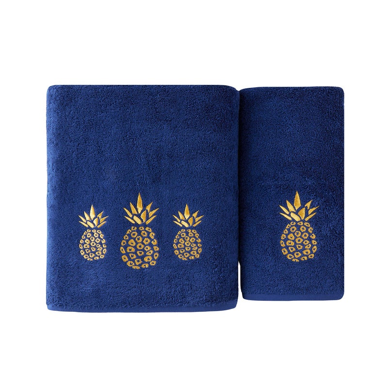 SKL Home by Saturday Knight Ltd. Gilded Pineapple Bath Towel, Navy - Image 2